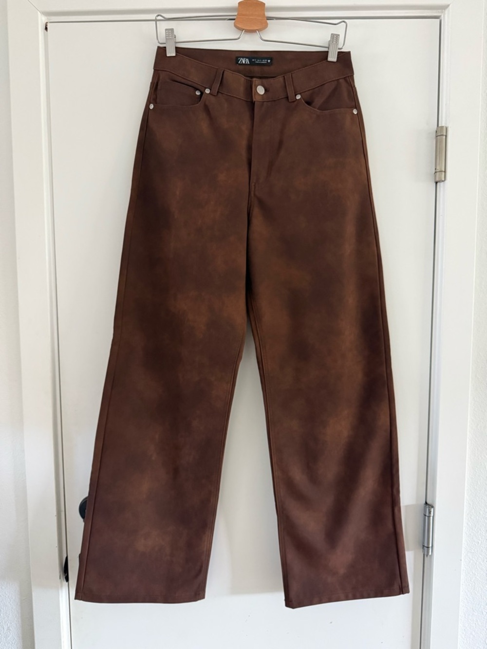 Zara Wide-Leg Faux Leather Pants in Brown
